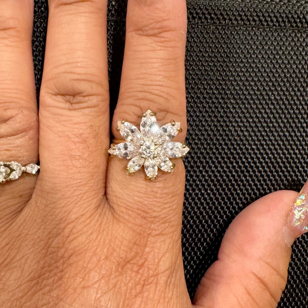 Gold CZ Floral Ring
